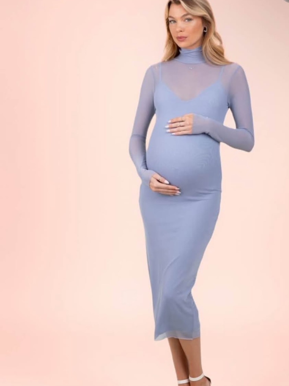 Pinkblush Lavender Sheer-Overlay Maternity Midi Dress